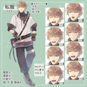 [RJ338942] (薄型カレーテレビ) ファンタジー男騎士 私服(村人)の全身立ち絵(犬のケモ耳、剣2種類のオマケパーツ付き)