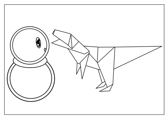 ティラノサウルス折り紙ぬりえA4サイズ