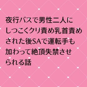 [RJ01282453] (24:00の本棚)
夜行バスで男性二人にしつこくクリ責め乳首責めされた後SAで運転手も加わって絶頂失禁されられる話