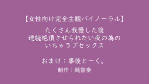 [RJ01299672] (淫乱物語) 
【女性向けバイノーラル】たくさん我慢した後、連続絶頂させられたい夜の為のいちゃラブセックス【KU100】