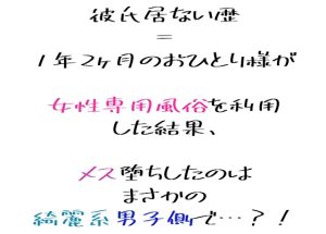 [RJ01256694] (和泉 千隼) 
彼氏居ない歴=1年2ヶ月のOLが女性専用風俗利用してみた結果メス堕ちしたのはまさかの綺麗系男子の方で…！?
