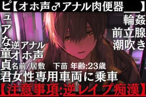 [RJ01495741] (sadistic|M) 
【注意事項:逆レ痴○】ピュアな童貞君が女性専用車両に間違って乗車…男バレ複数からの逆レ逆アナルでぐちゃぐちゃにハメ壊し___【オホ声♂アナル肉便器___】