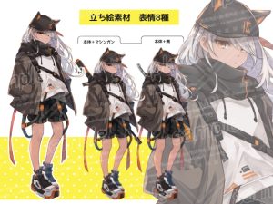 [RJ01496403] (立ち絵屋 らっこ) 
タクティカル×猫耳キャップ(武器2種セット・表情8種類)