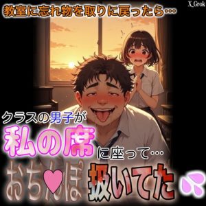 [RJ01507174] (紳士な変態) 
【女子席オナニー】忘れ物を取りに教室に戻ったら、男子が私の席で、おち〇ぽ扱いてた。～気づかれてそのままやられちゃいました～