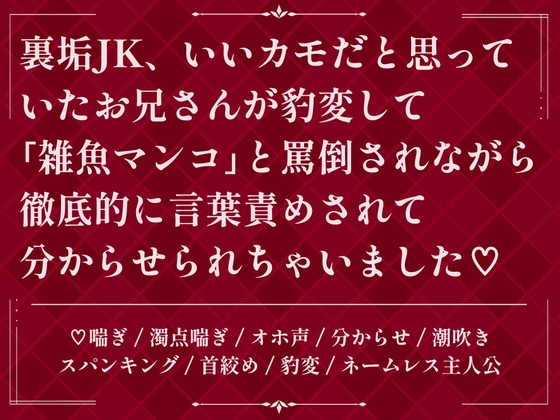裏垢JK、いいカモだと思っていたお兄さんが豹変して「雑魚マンコ」と罵倒されながら徹底的に言葉責めされて分からせられちゃいました♡
